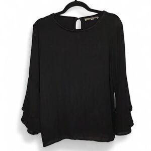 LOFT Black Bell Sleeve Keyhole Top Goth Boho Medium